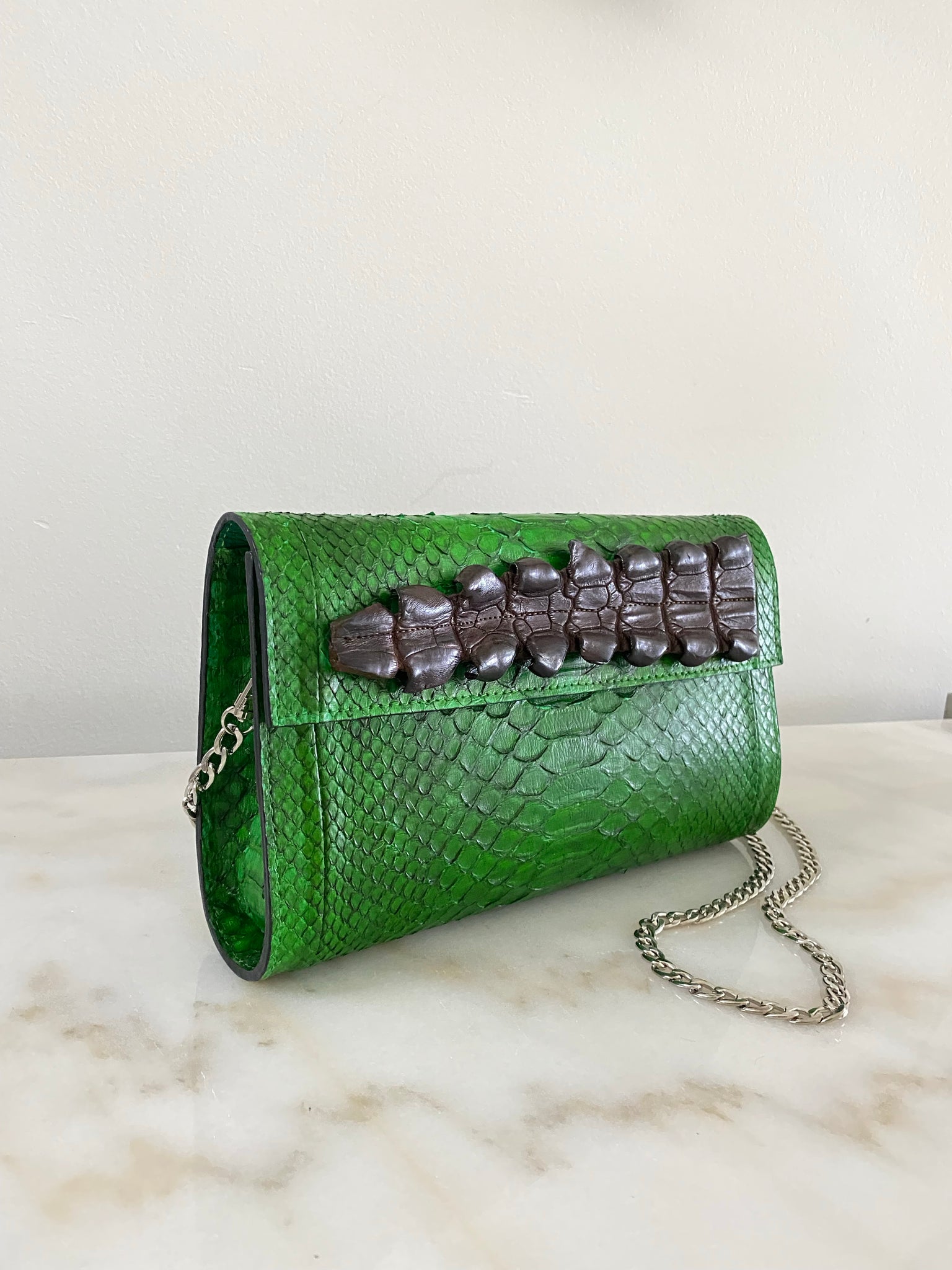 Kelly green bag with croco tail