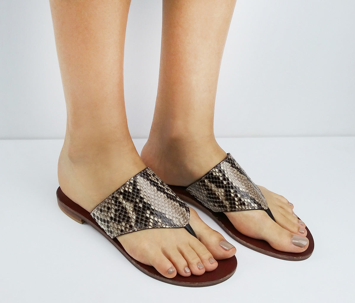 Genuine Python Flat Thong Sandals. Sizes Available 6-10. [NEW: NON-SLIP & SOLE PROTECTOR]