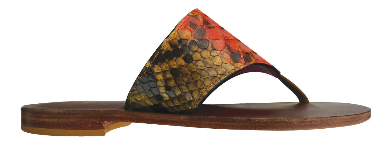 ONLY SIZE 7 AVAILABLE. Genuine Python Orange and Gold Flat Thong Sandals