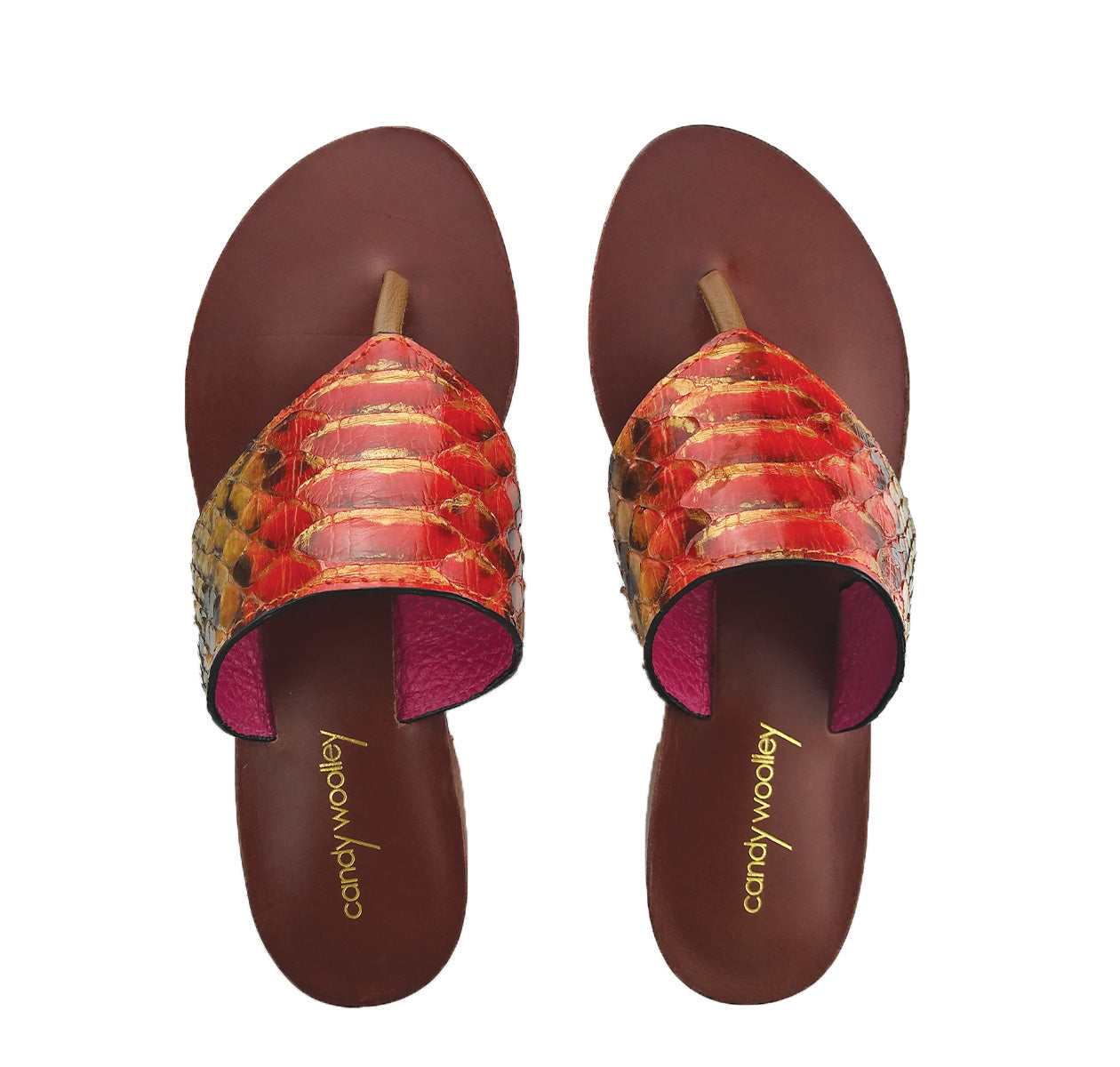 Genuine Python Orange and Gold Flat Thong Sandals. Size Available 7. [NEW: NON-SLIP & SOLE PROTECTOR]