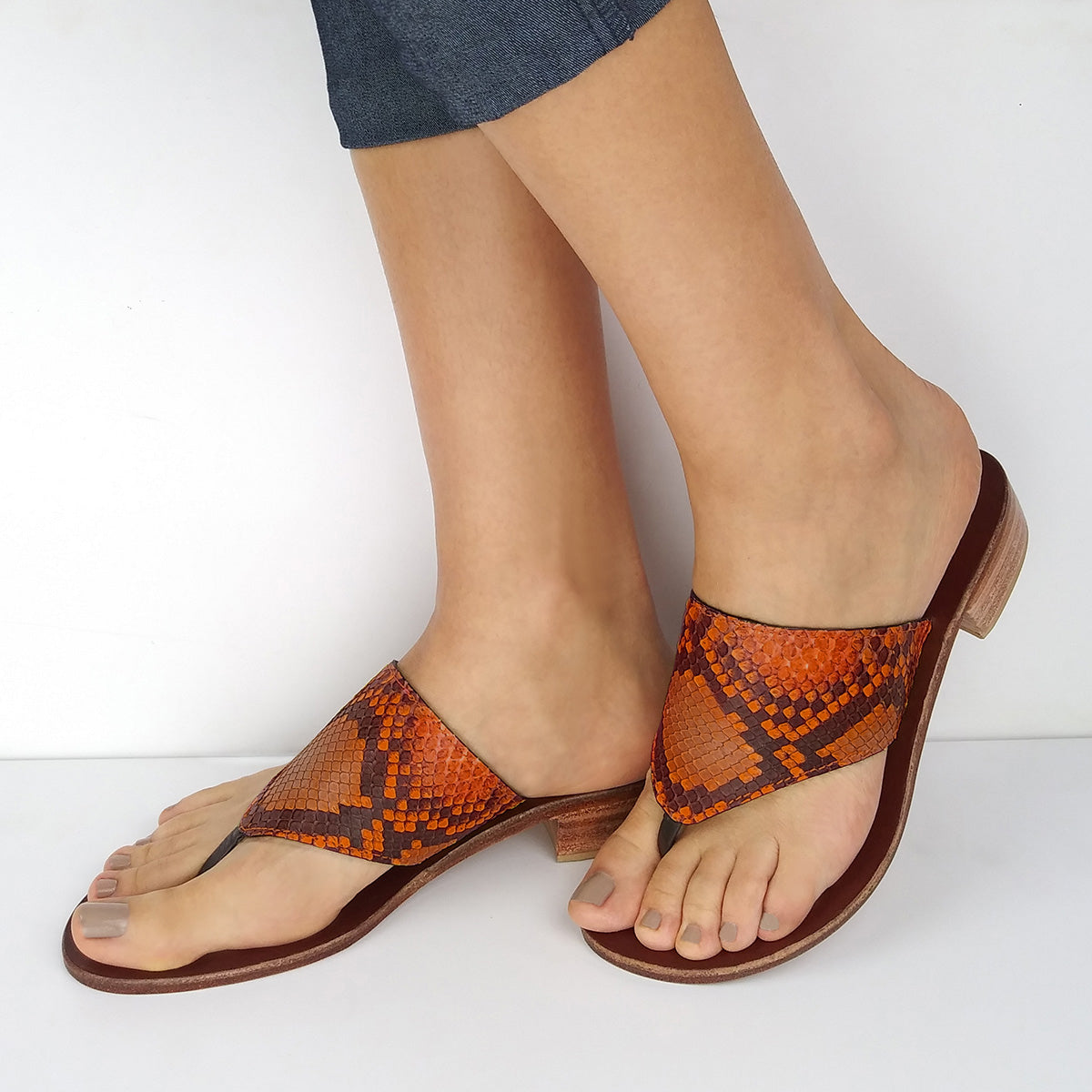 ONLY SIZE 9 AVAILABLE. Genuine Python Ochre Thong Sandals
